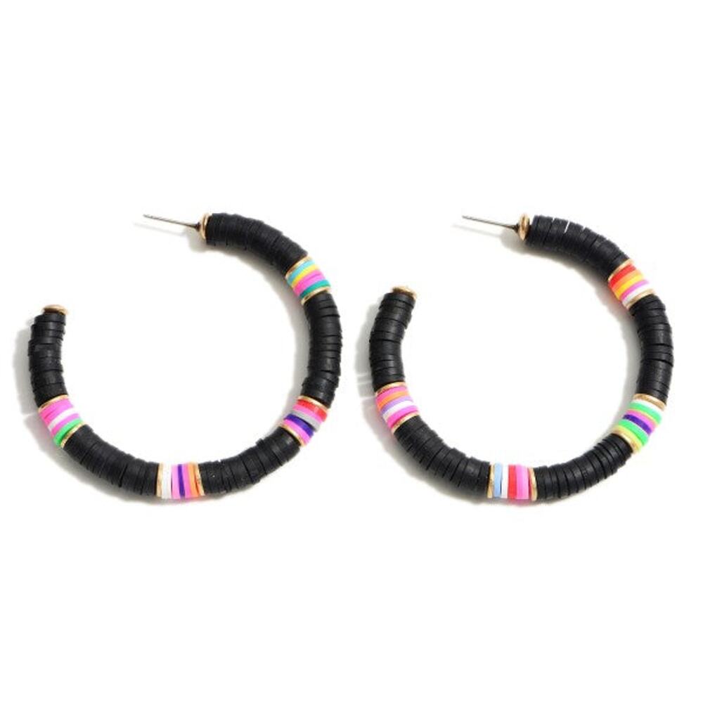 Rubber Spacer Beaded Hoop Earrings – Black Multi